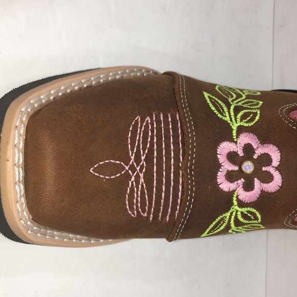 Cowgirl kids Genuine Leather Brown/Pink Boots - Picture 4 of 8